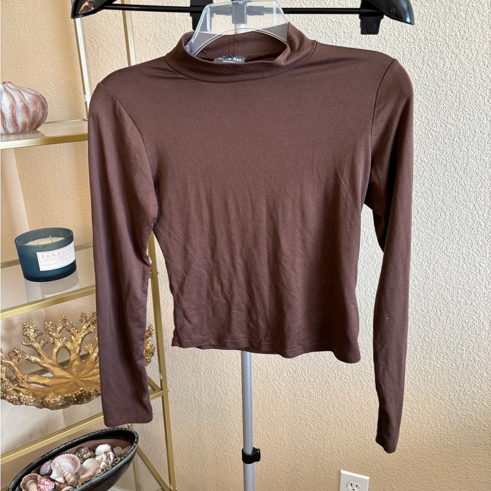 Olivia Rae New York Brown Mock Neck Crop Top‎ Long Sleeve XS